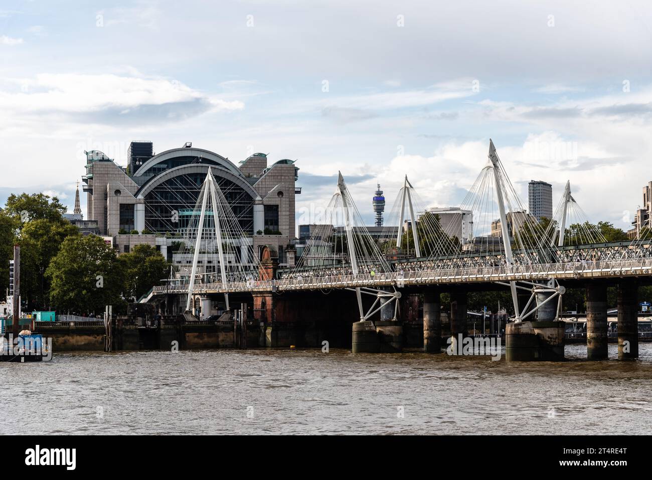 LONDON, UK - August 26, 2023: Golden Jubilee Bridge in London by Thames River. Stock Photo