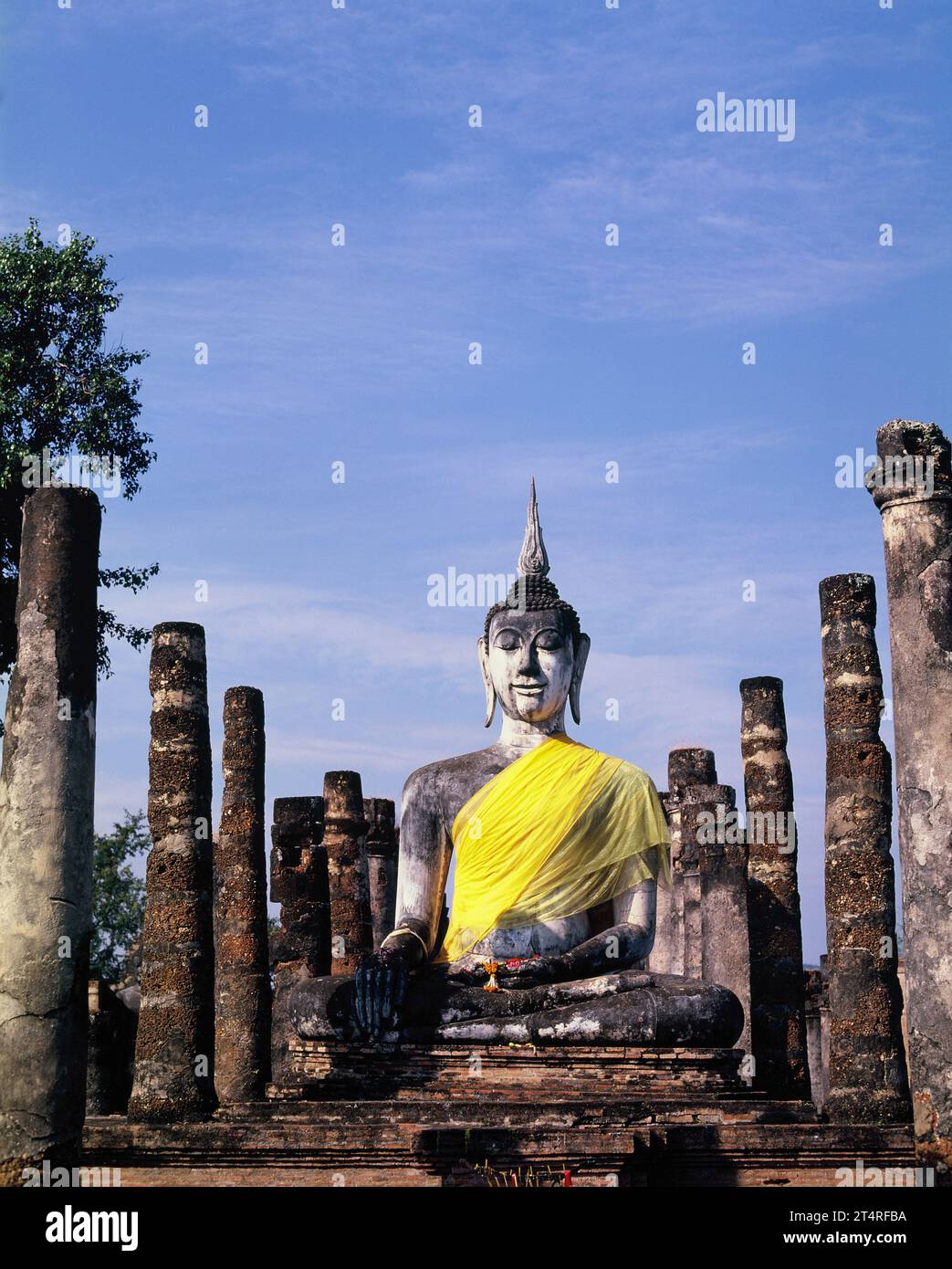 Thailand. Sukhothai. Wat Mahathat Temple. Buddha statue. Stock Photo