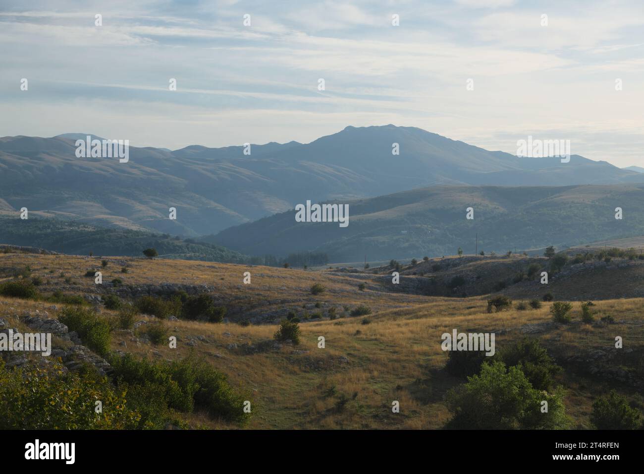hilly landscape with gloomy sky in Bosnia and Herzegovina Stock Photo