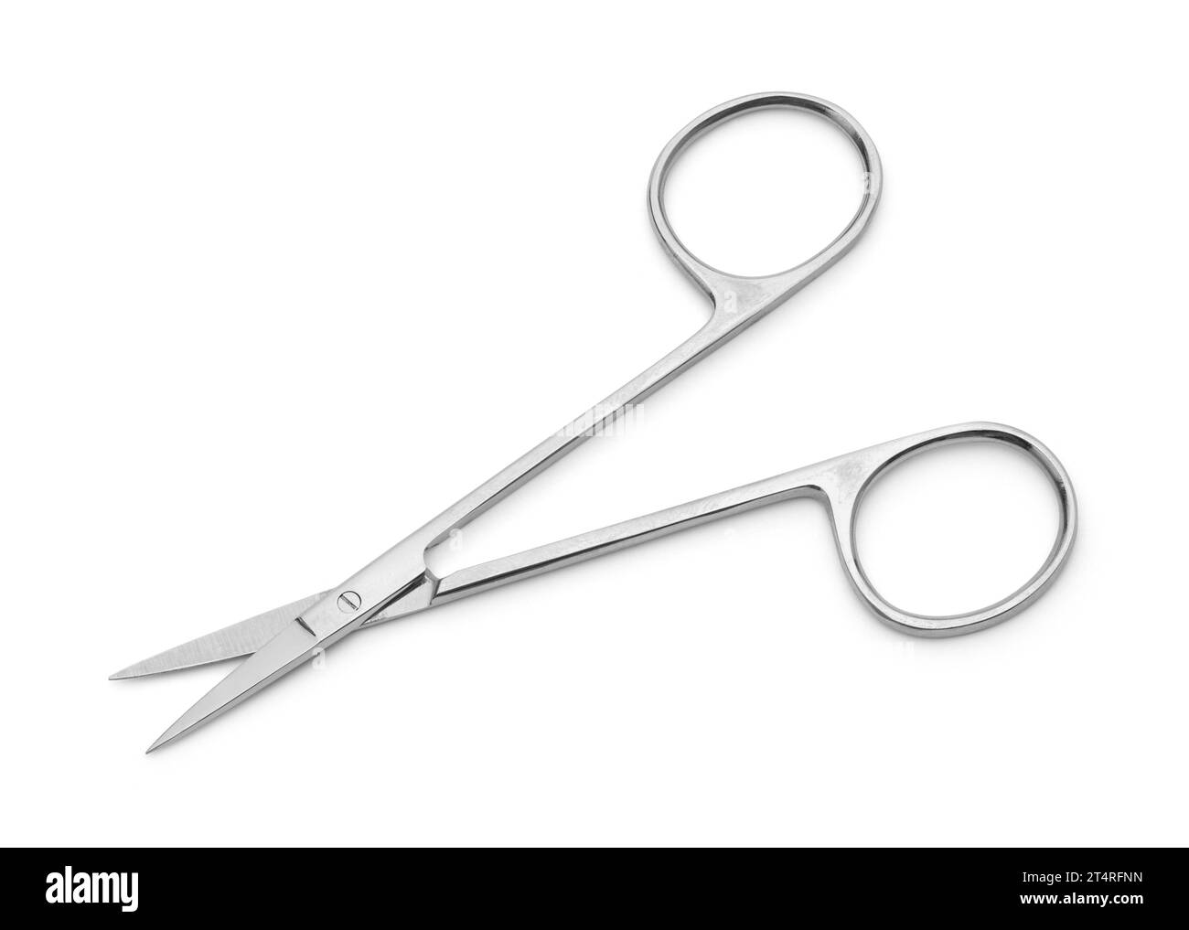 Open Metal Manicure Scissors Cut Out on White. Stock Photo