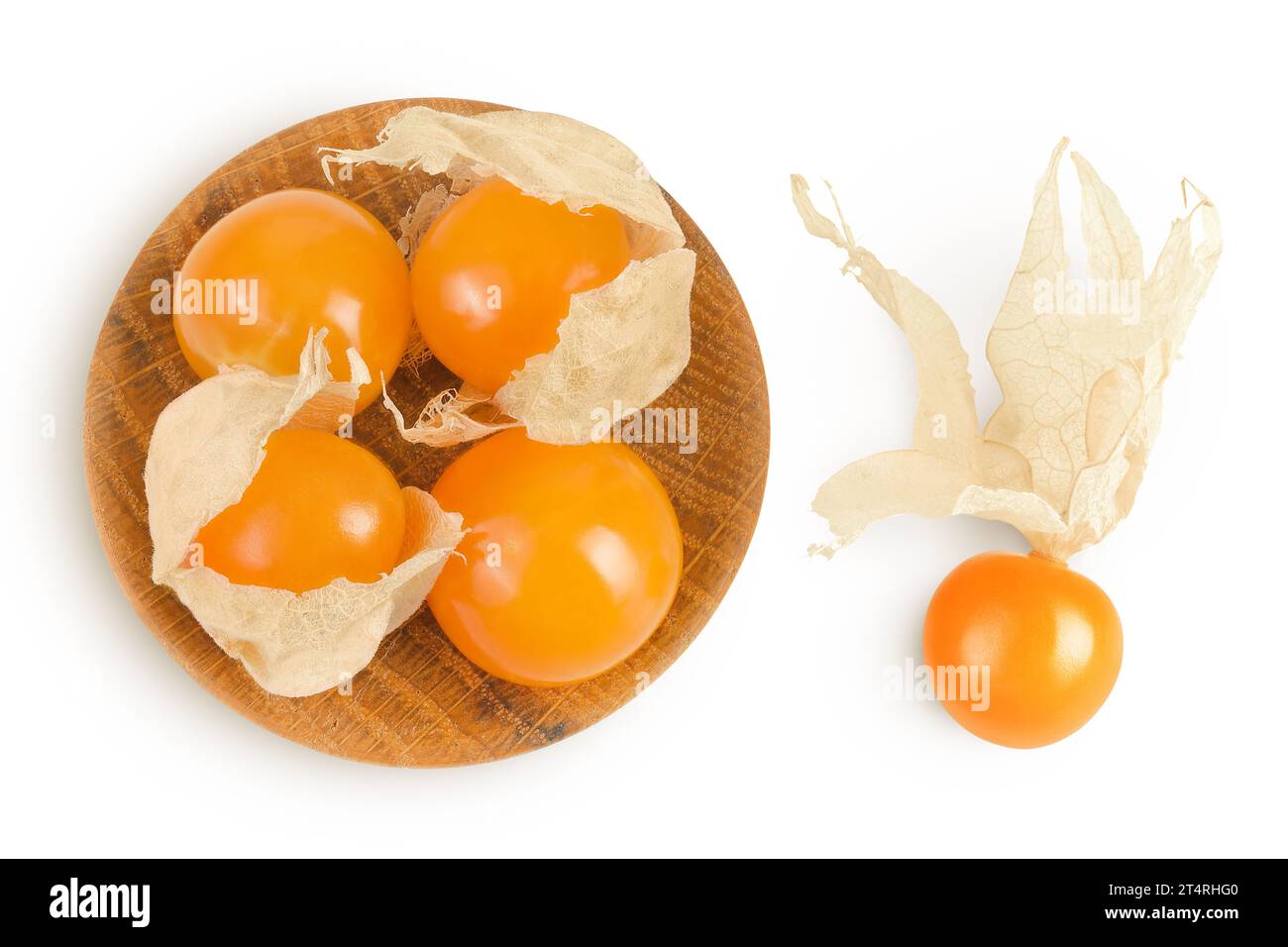Cape gooseberry or physalis in wooden bowl isolated on white background ...
