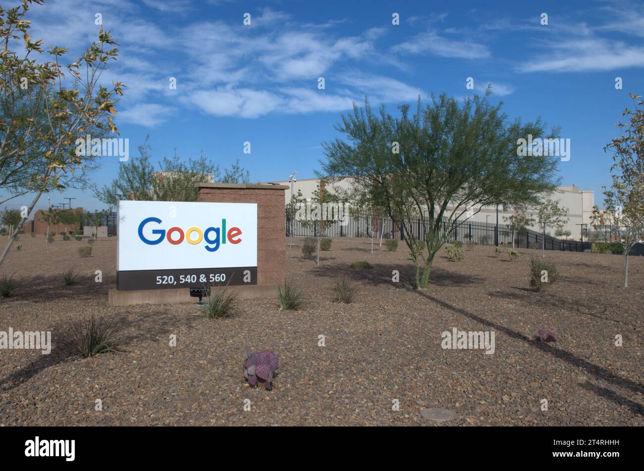 Stock photo shows the sign of the Google Data Center on Warm Springs
