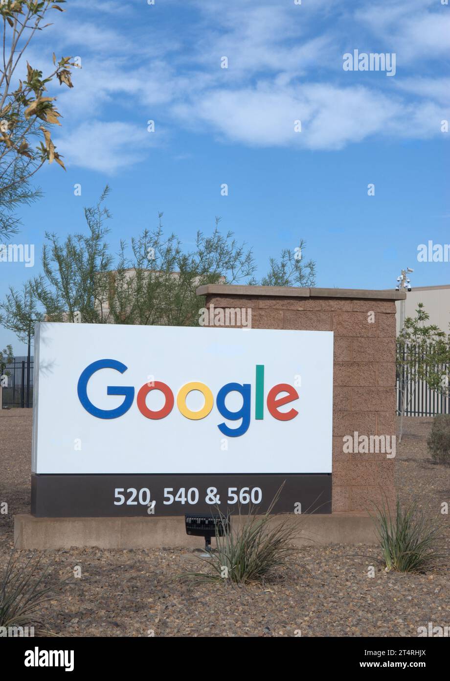 Stock photo shows the sign of the Google Data Center on Warm Springs