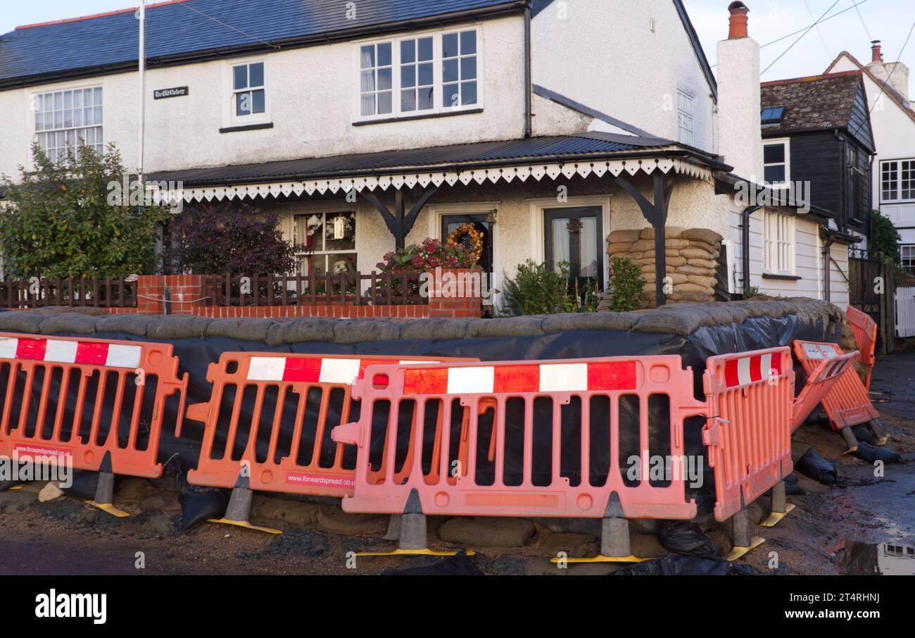 West Mersea, UK. 1st Nov 2023. A house is protected against potential