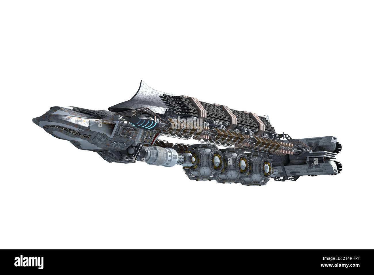 Detailed 3D interstellar spaceship for futuristic deep space travel or science fiction video games, with the clipping path included in the illustratio Stock Photo