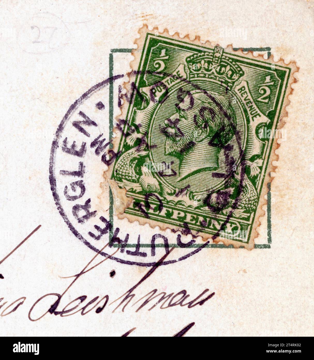 Stamp on a Rutherglen postcard Stock Photo