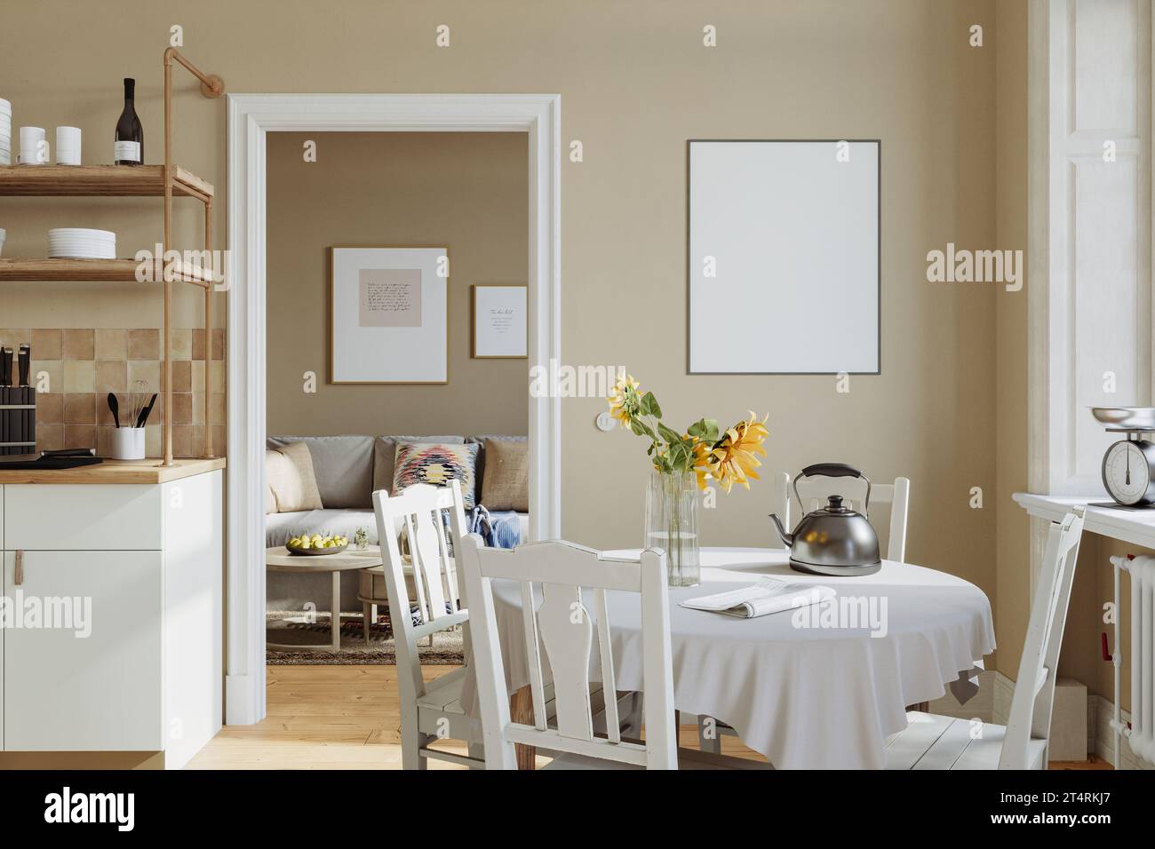 Scandinavian interior design of the living room in soft neutral tones ... - Neutral Color Scandinavian Living Room Design