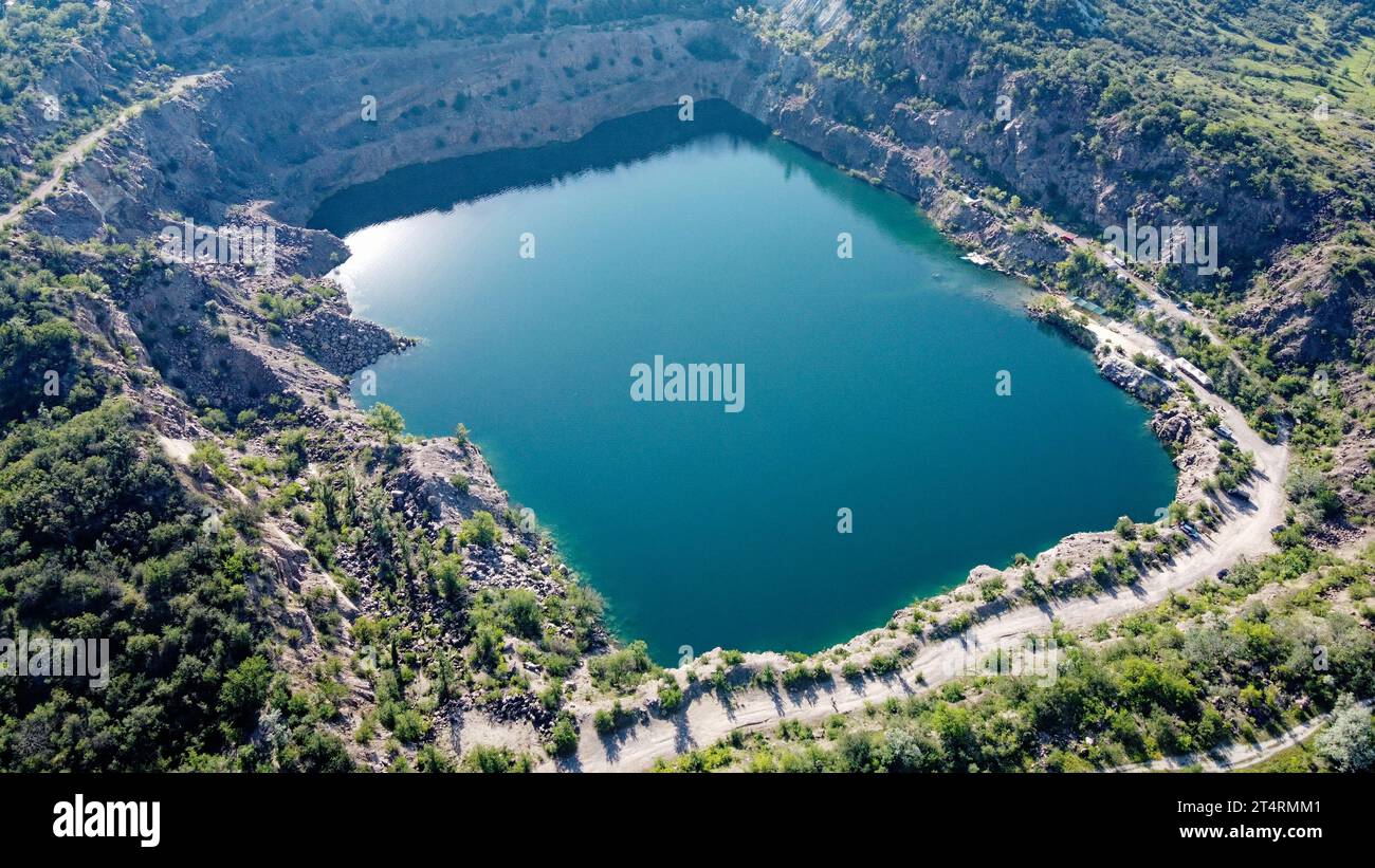 Black or Radon Lake in the Nikolaev region of Ukraine from a bird's eye ...