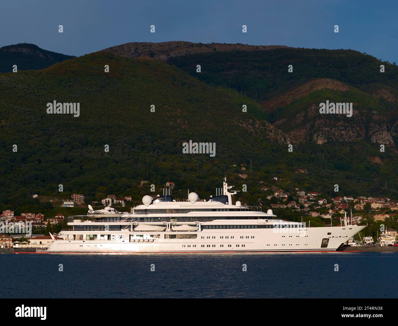 The 125m Megayacht Katara alongside the quay in Porto Montenegro with