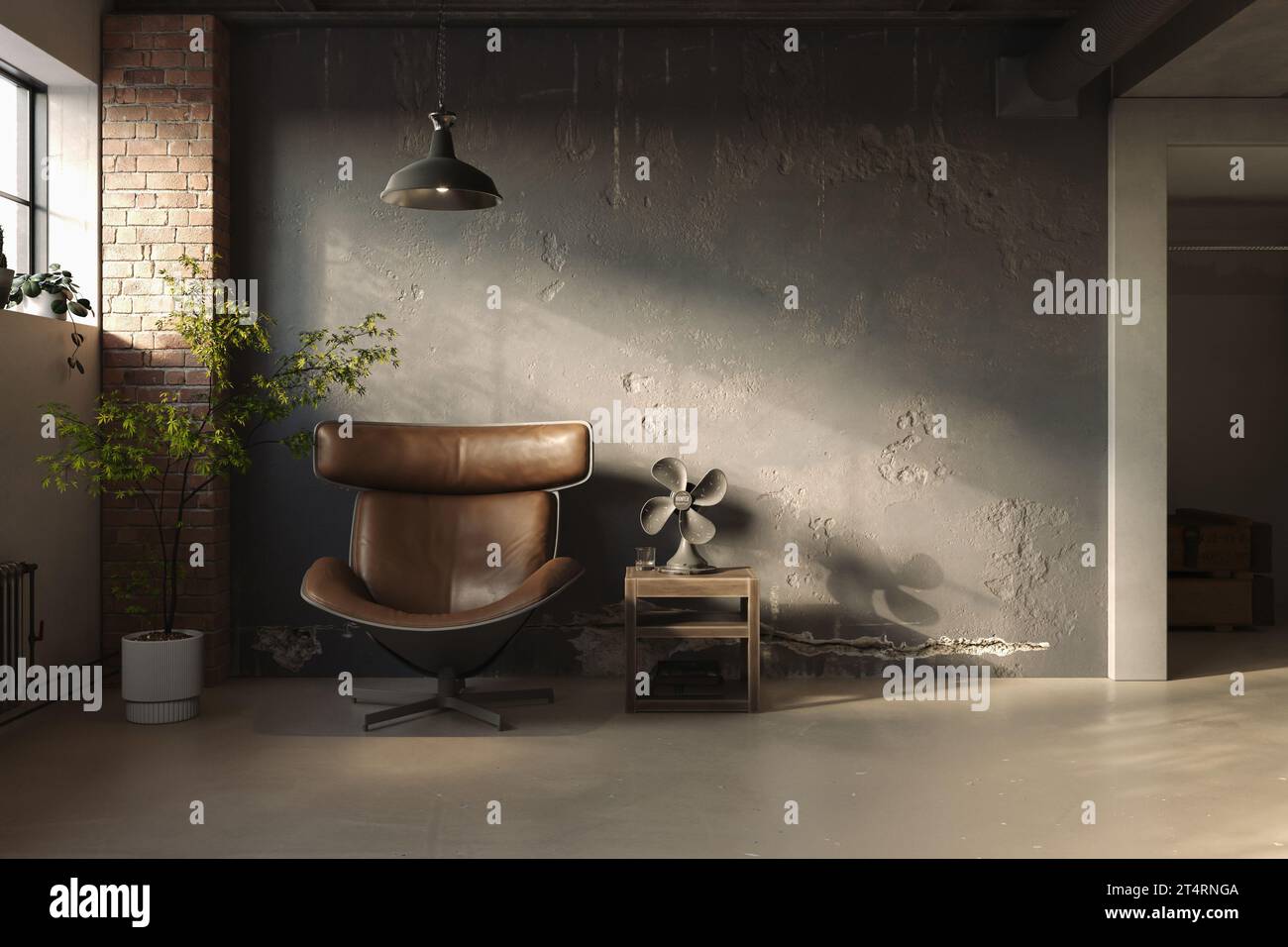 Dark industrial style of interior design with grunge walls and brick ... - Dark Industrial Style Apartment Decorating Inspiration