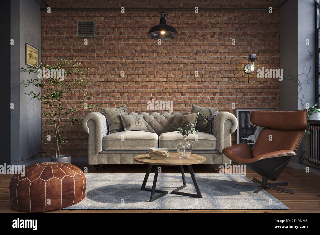 Image result for Industrial brick living room interior design. Loft Apartment with ...