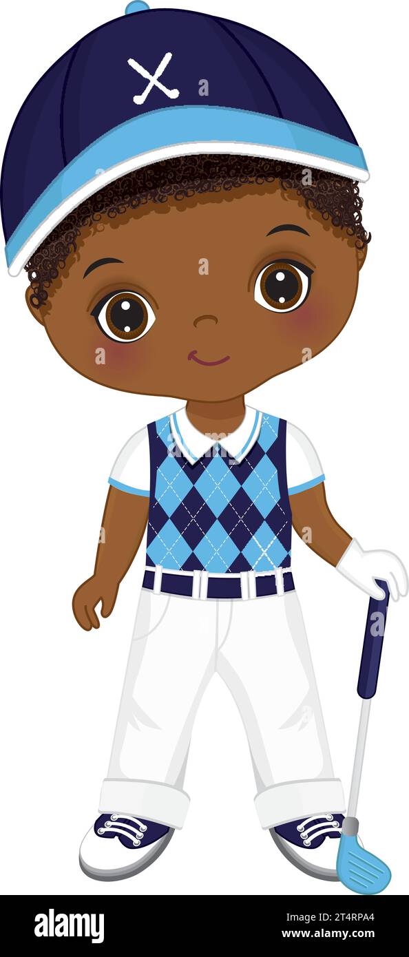 Vector Cute Little African American Boy Playing Golf Stock Vector Image ...