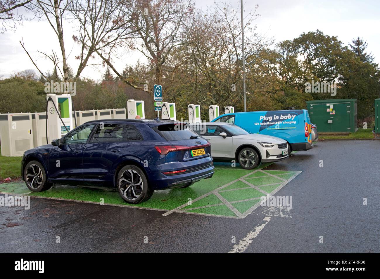British Gas electric van charging at Gridserve Electric Highway in Motorway Service Station at Junction 47 on the M4 UK Stock Photo