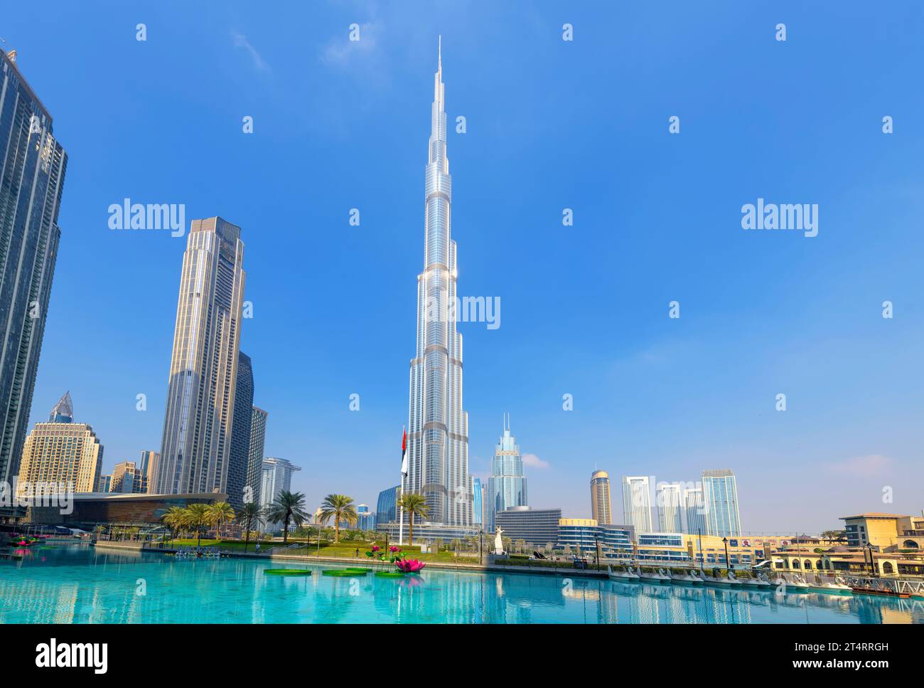 Low angle view of the Burj Khalifa skyscraper, the tallest building in ...