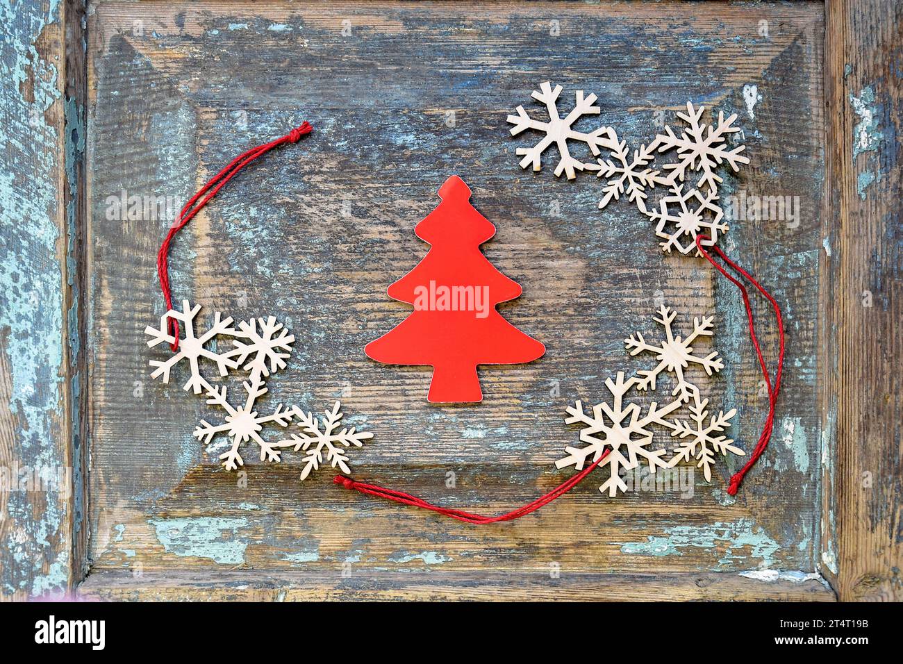Christmas decoration, New Year's toys: red Christmas tree cut out of ...