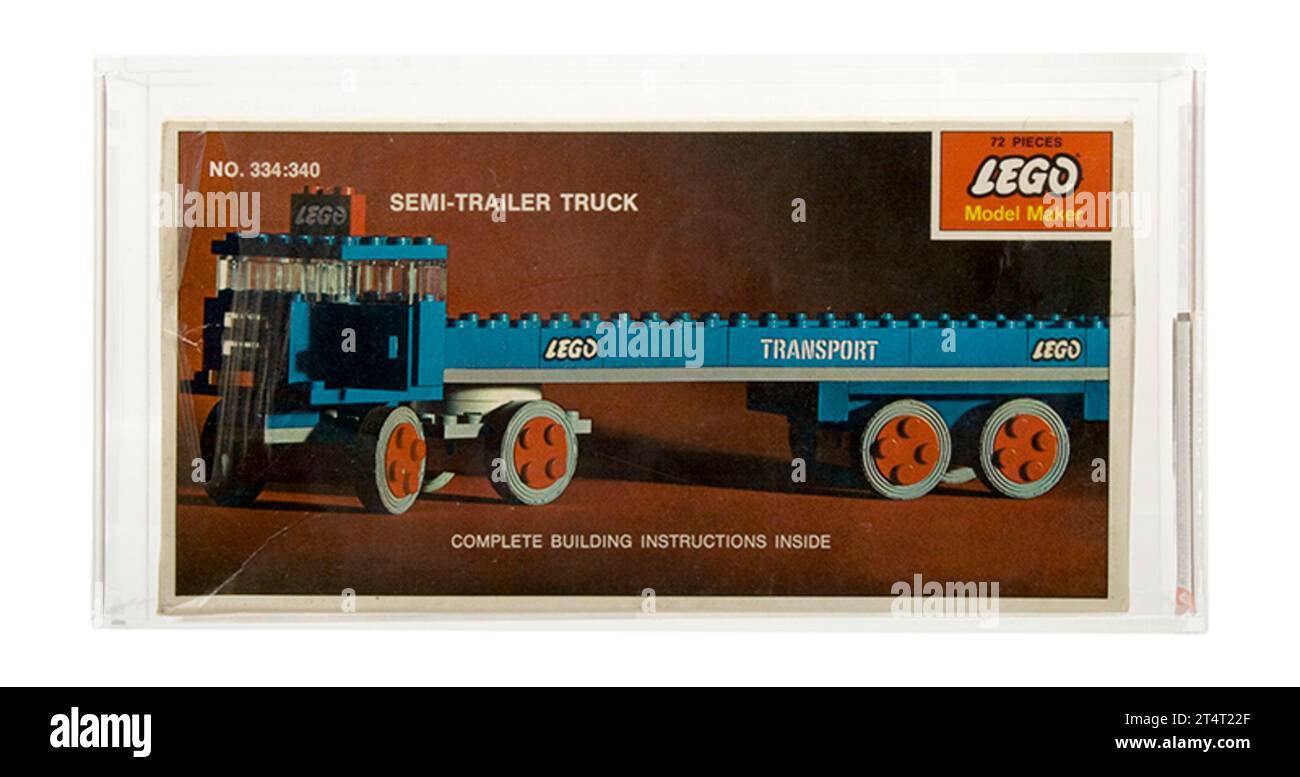 1968 Lego Model Maker Building Toy 334 Boxed Semi-Trailer Truck AFA 80 Near Mint Condition Stock Photo