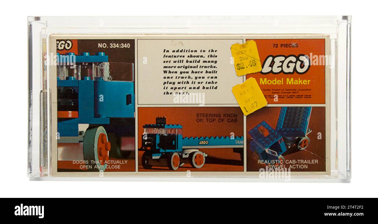 1968 Lego Model Maker Building Toy 334 Boxed Semi-Trailer Truck AFA 80 Near Mint Condition Stock Photo