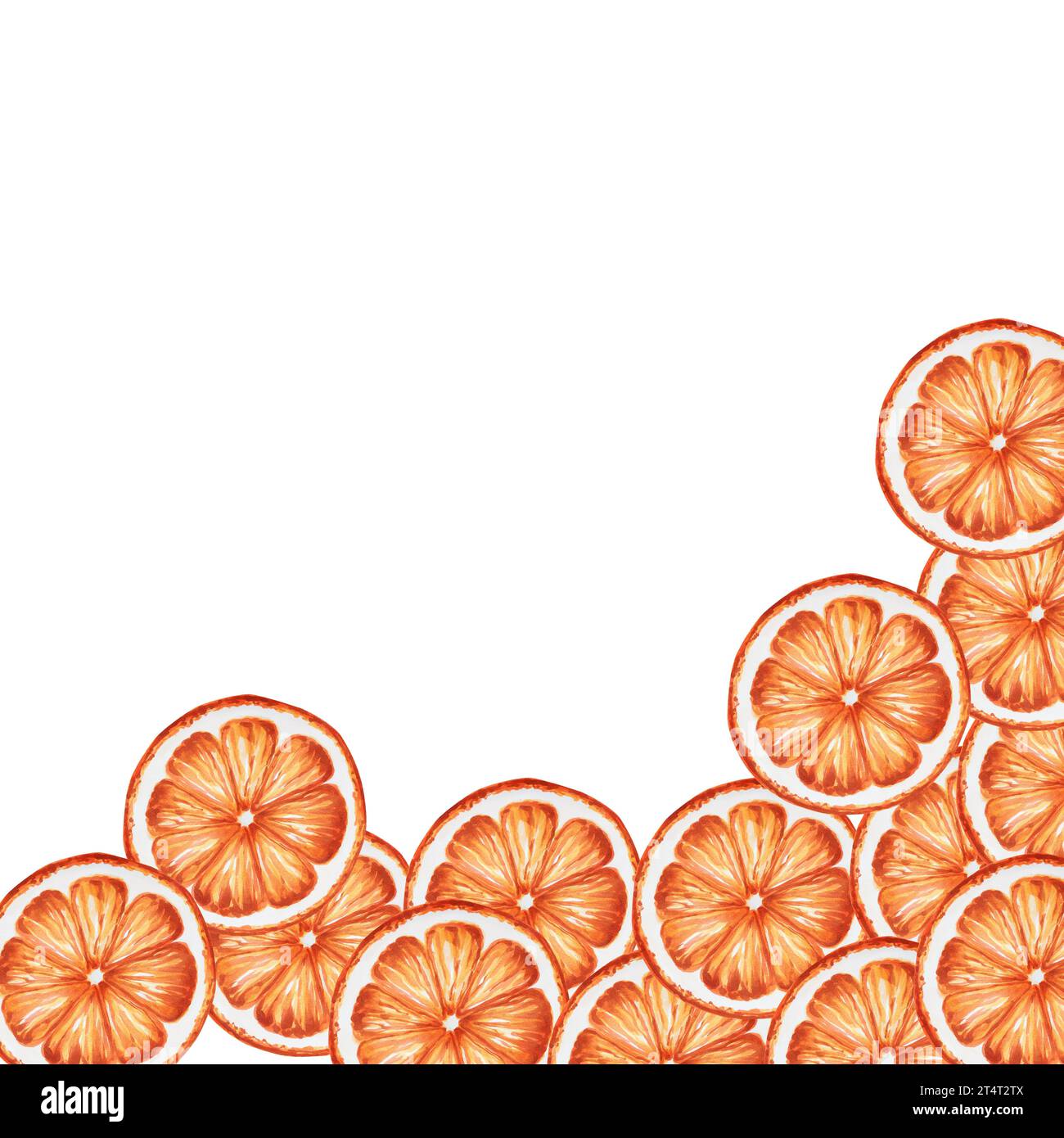 Watercolor Christmas frame, template illustration with fresh mandarin. New year hand painting