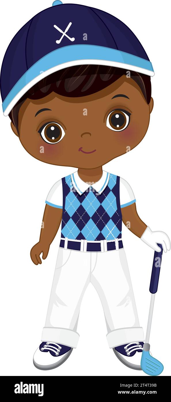 Vector Cute Little African American Boy Playing Golf Stock Vector Image