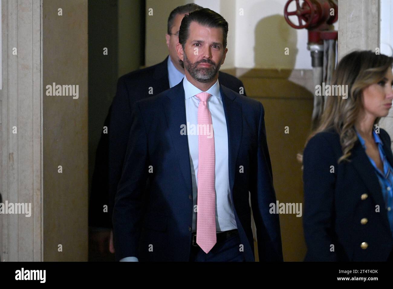 New York, USA. 01st Nov, 2023. Donald Trump Jr. enters the court room to testify in the civil fraud trial of his father, the former U.S. President Donald Trump, at Manhattan Supreme Court, New York, NY, November 1, 2023. (Photo by Anthony Behar/Sipa USA) Credit: Sipa USA/Alamy Live News Stock Photo