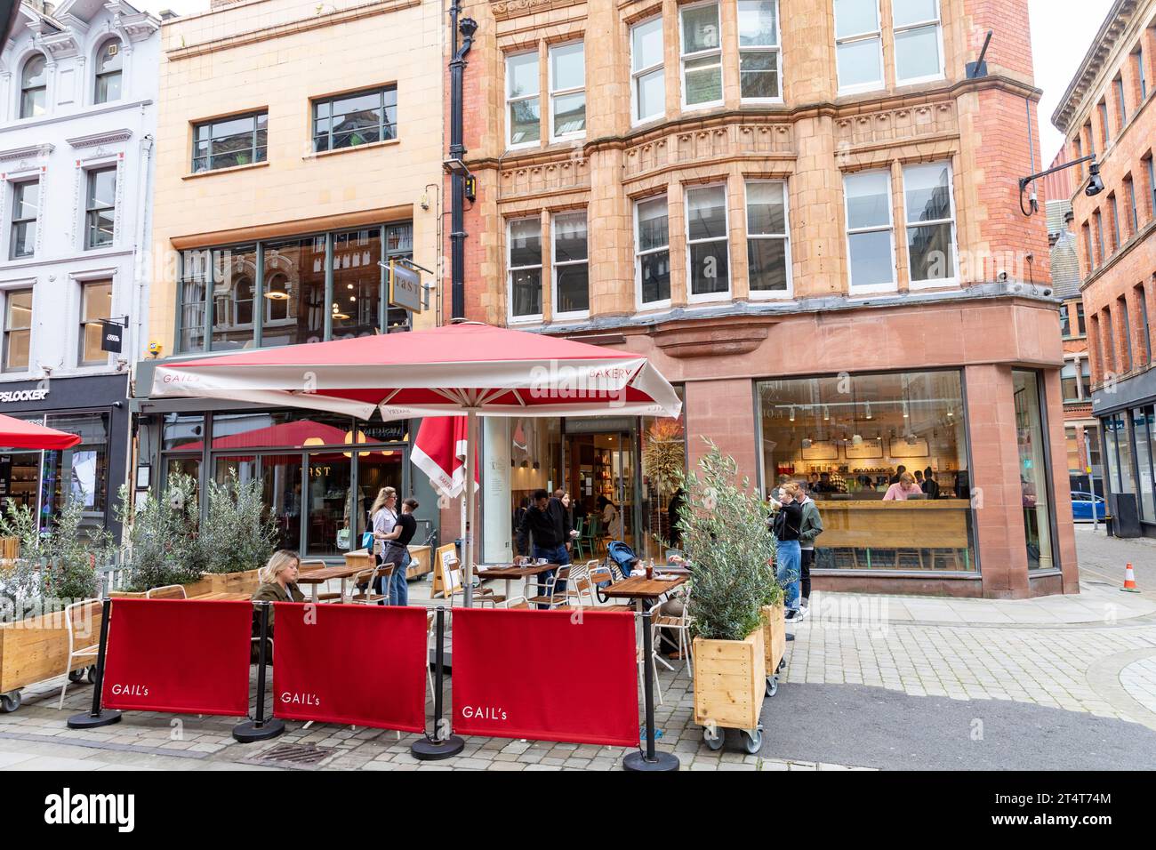 King street Manchester city centre and Gail's bakery cafe restaurant