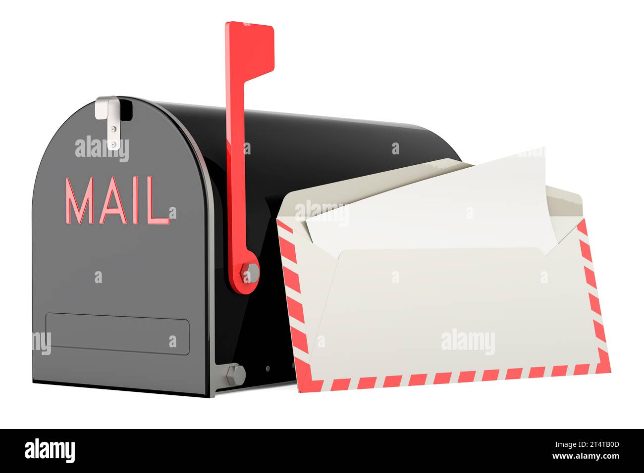 Mailbox with envelope, 3D rendering isolated on white background Stock Photo