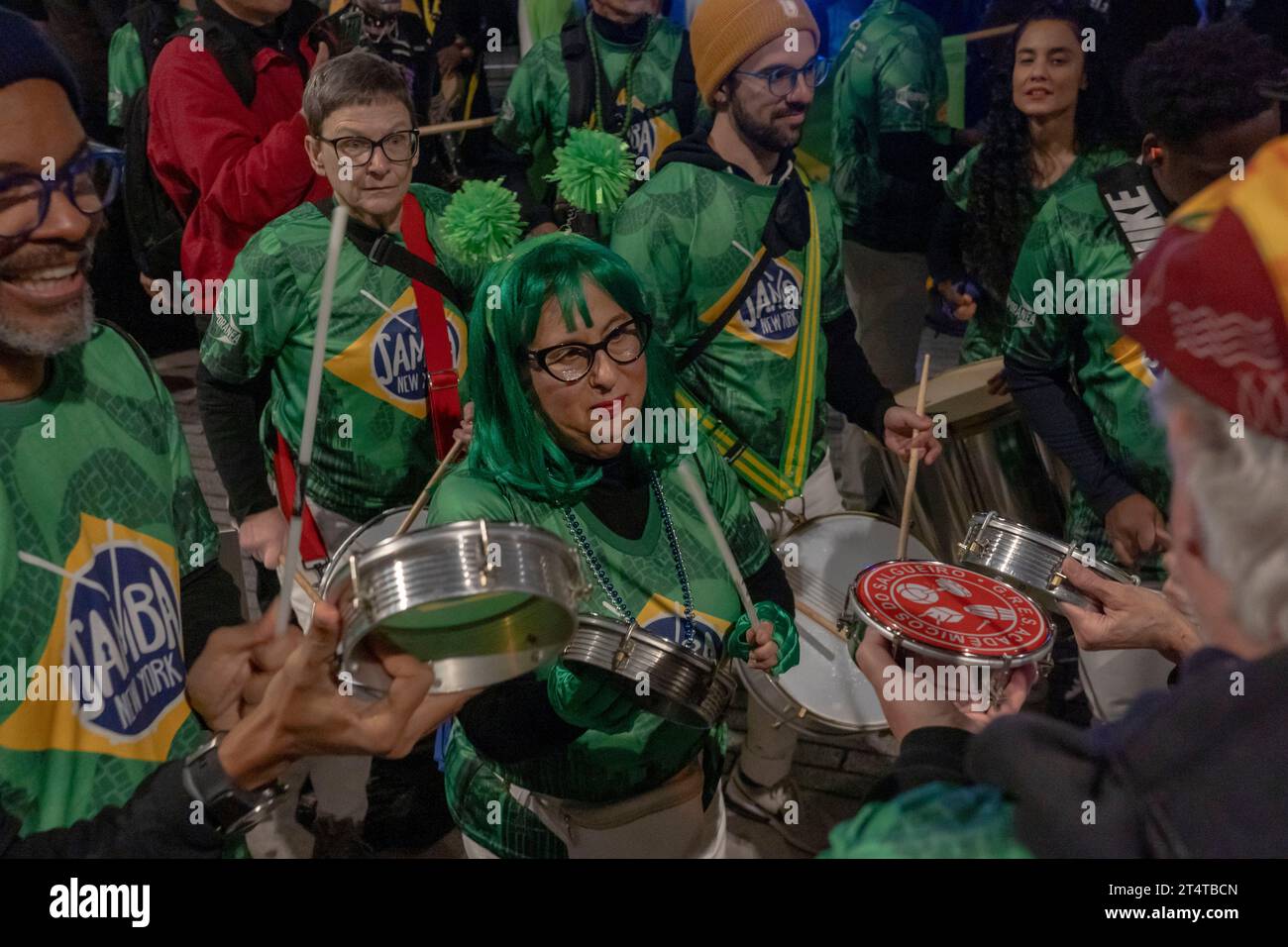 New York, United States. 31st Oct, 2023. Members of a Samba New York