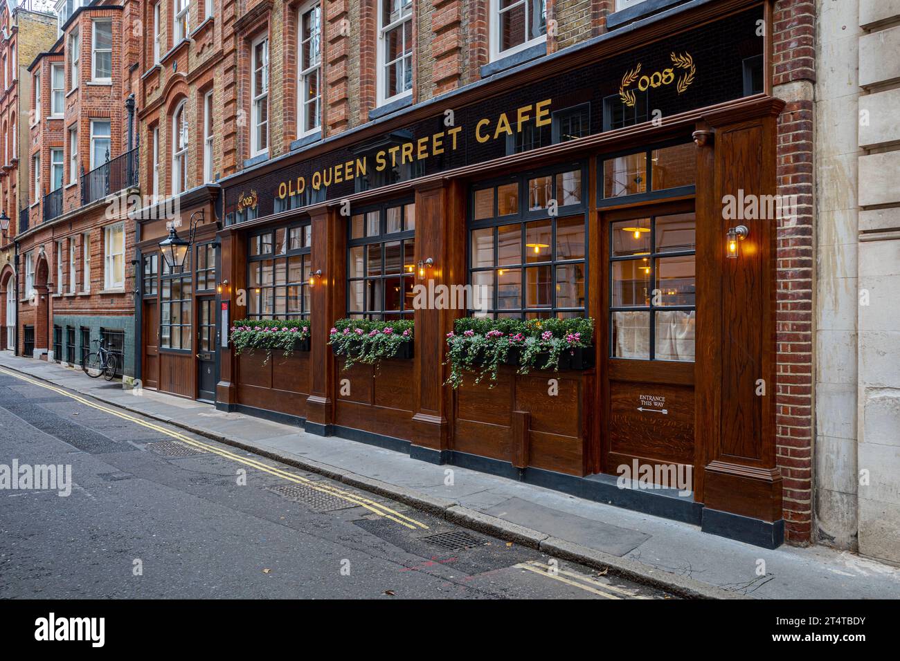 The Old Queen Street Cafe Whitehall London. All day British brasserie in Westminster at 6 Old Queen St. Stock Photo