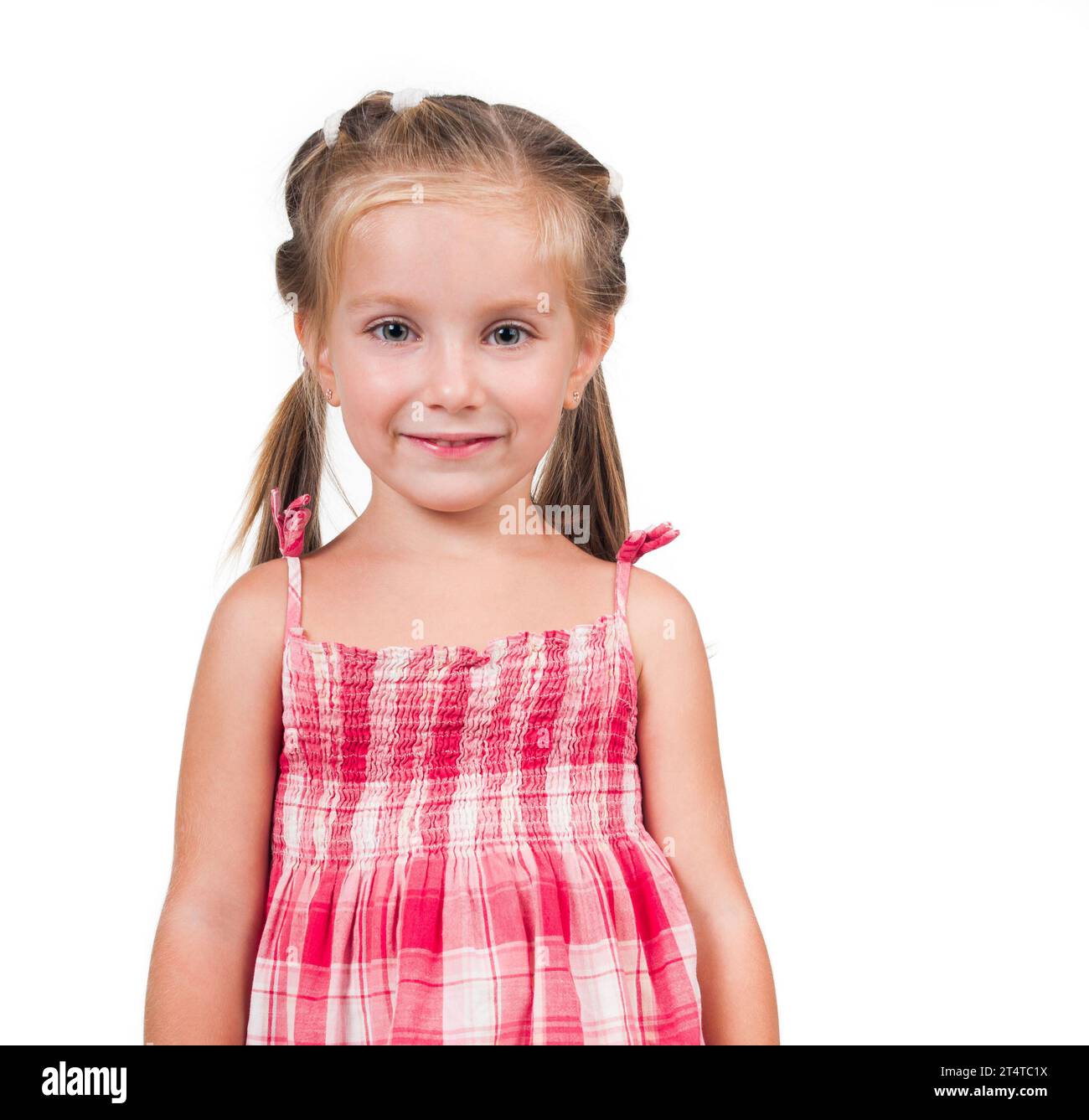 Portrait of cute little girl isolated on a white background Stock Photo ...