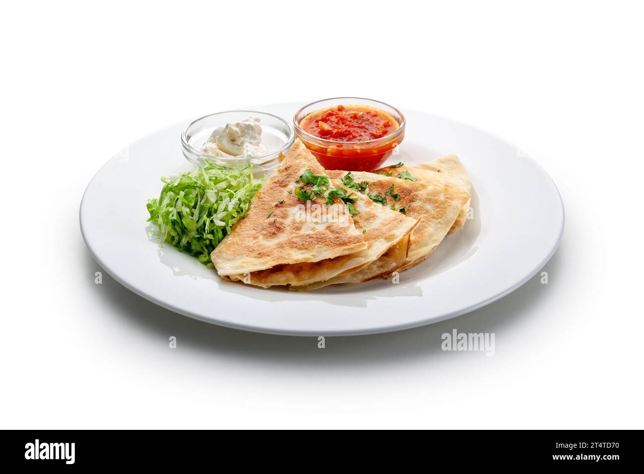 chicken quesadilla, dressings Stock Photo