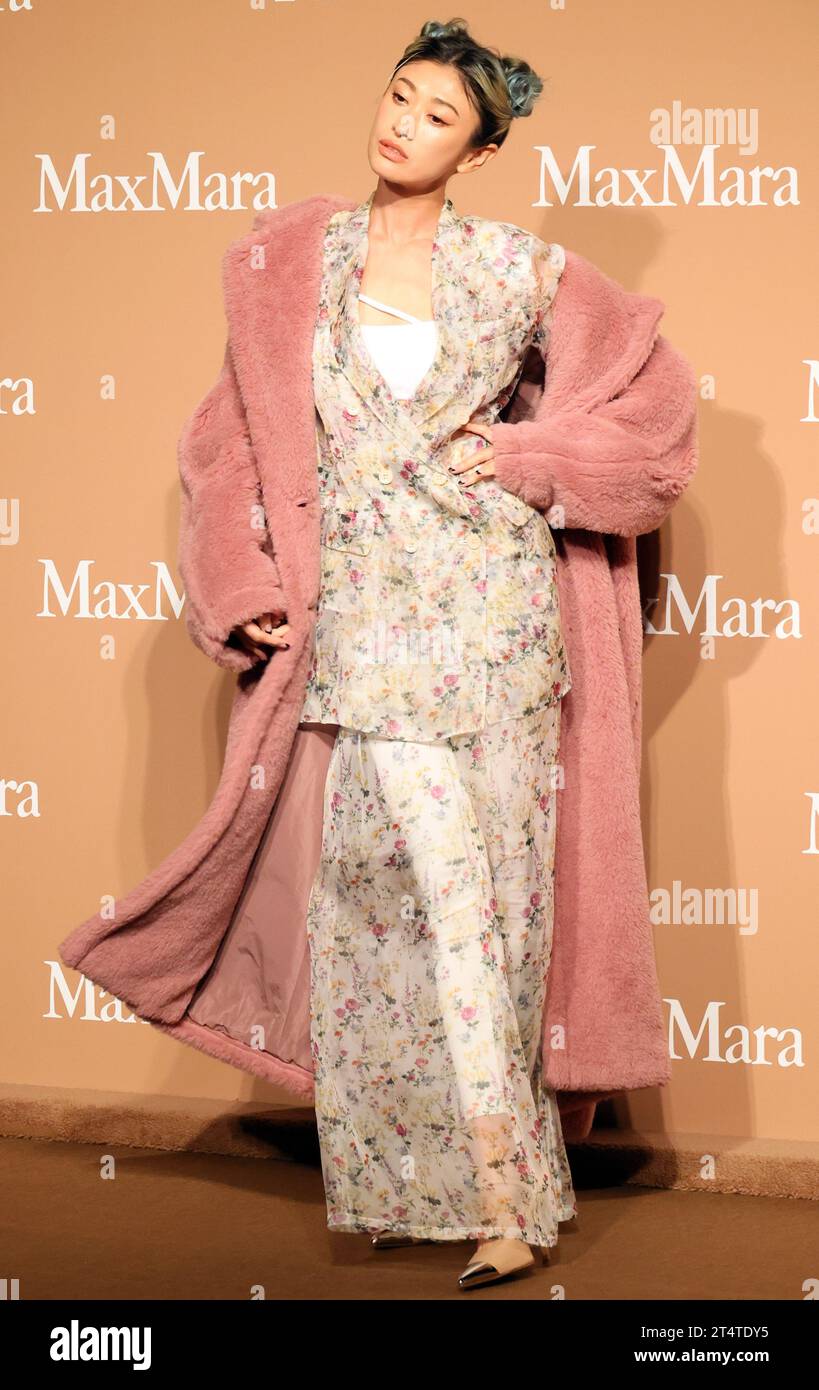 Tokyo, Japan. 1st Nov, 2023. Japanese model Yu Yamada poses for photo at Italian fashion brand Max Mara's 'Teddy Ten Park' opening event in Tokyo on Wednesday, November 1, 2023. Max Mara will open a two-day event to celebrate the 10th anniversary of the brand's 'Teddy Bear Coat' from November 2. (photo by Yoshio Tsunoda/AFLO) Stock Photo