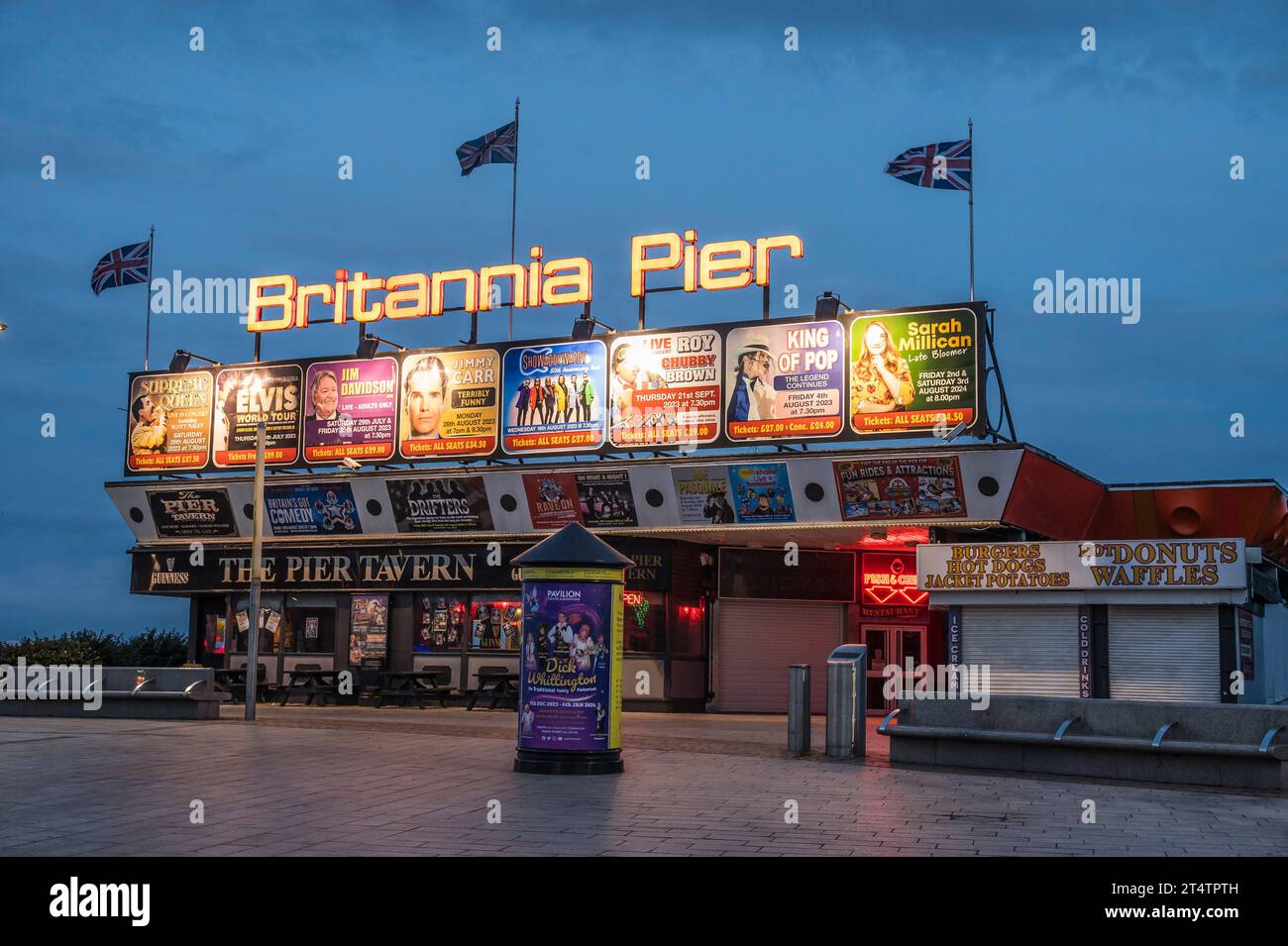 The image is of the typical English seaside holiday resort town of Great Yarmouth looking towards the Britannia Pier and promenade Stock Photo