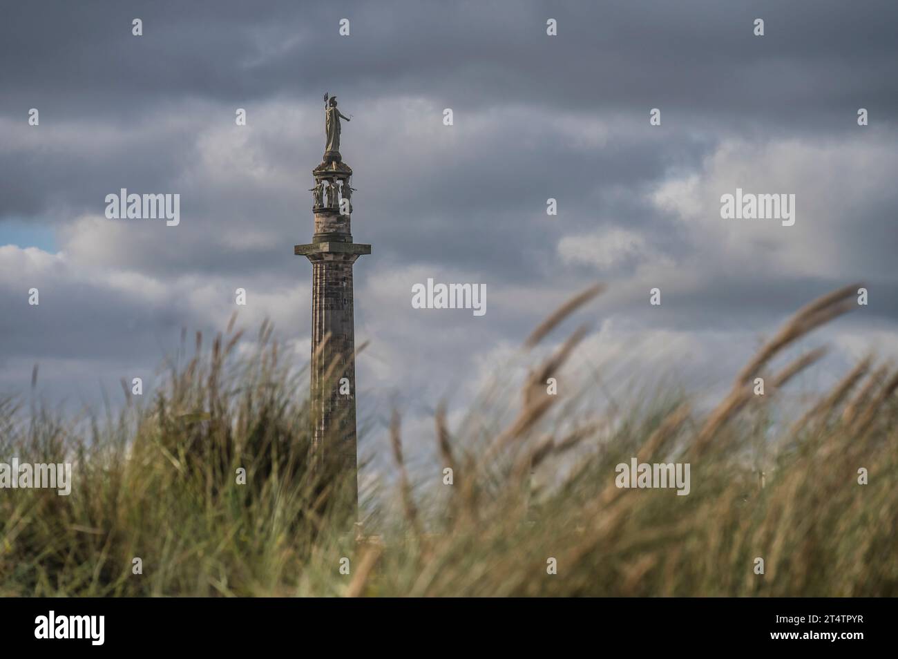 The image is of the 41metre tall Admiral Lord Nelson Britannia Monument memorial column. Stock Photo