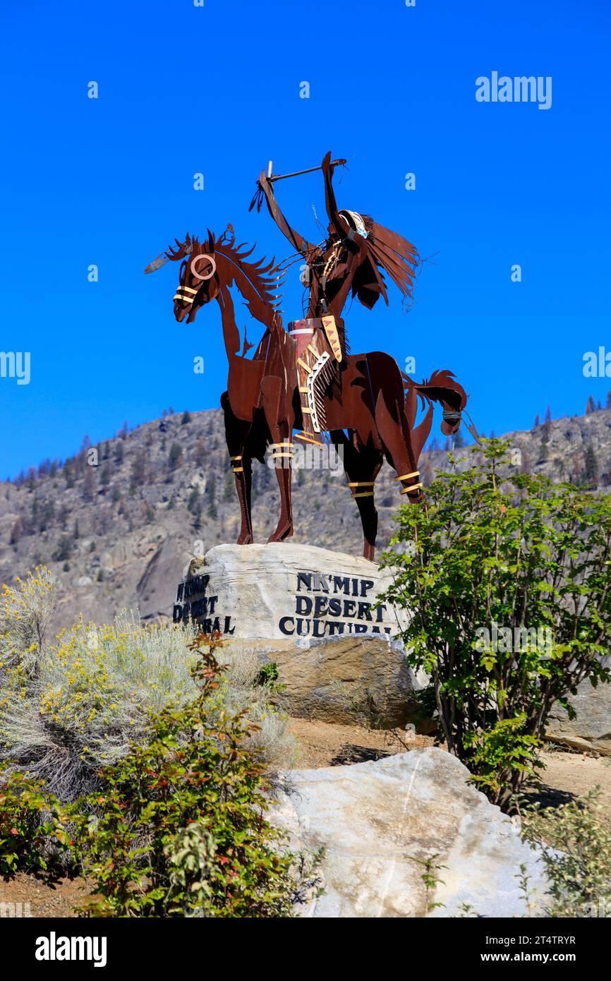 Osoyoos, British Columbia, Canada - September 7, 2023: The Chief Sculpture at Nk'Mip Desert Culture Centre is an interpretive centre in Osoyoos, Briti Stock Photo