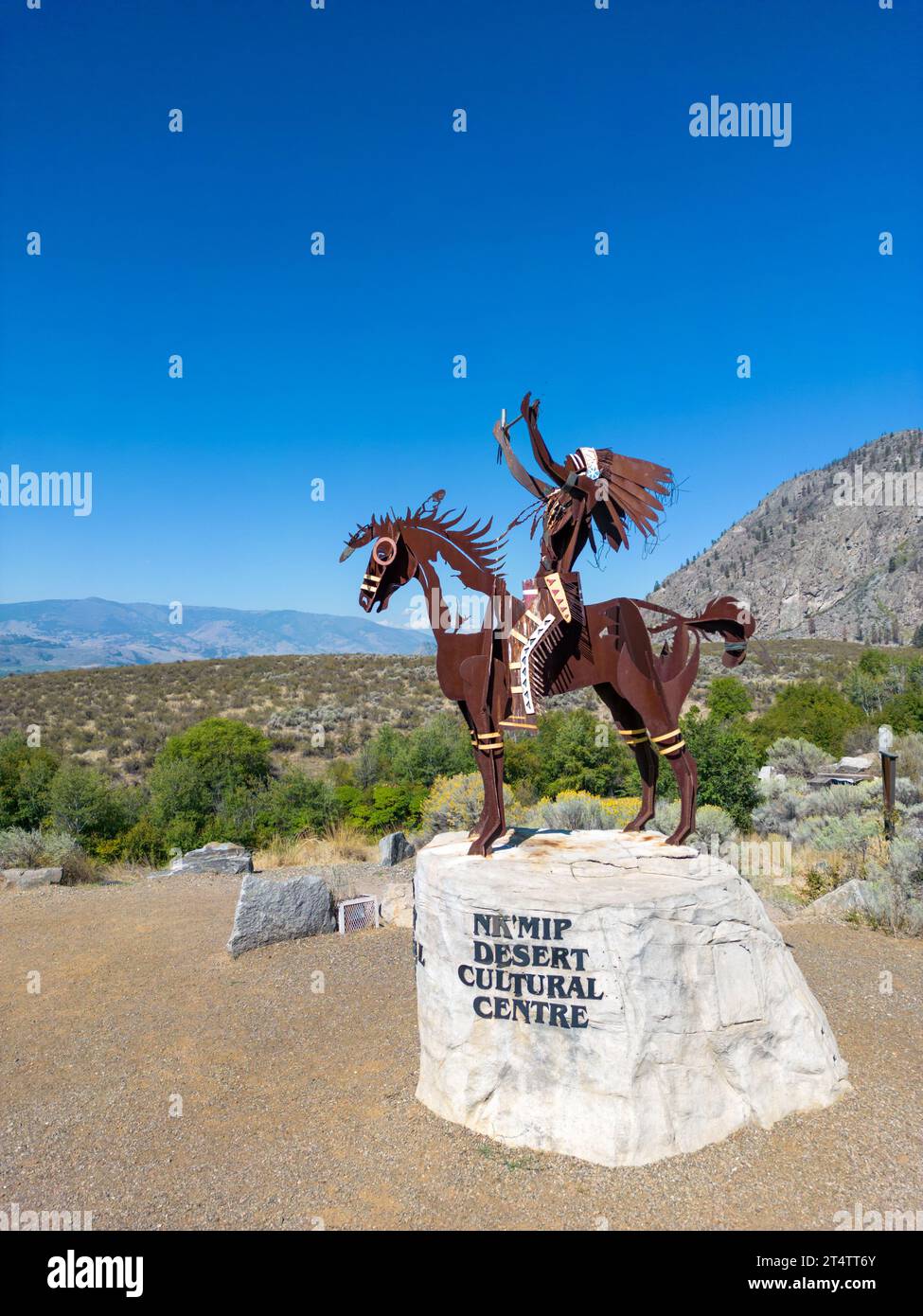 Osoyoos, British Columbia, Canada - September 7, 2023: The Chief Sculpture at Nk'Mip Desert Culture Centre is an interpretive centre in Osoyoos, Briti Stock Photo