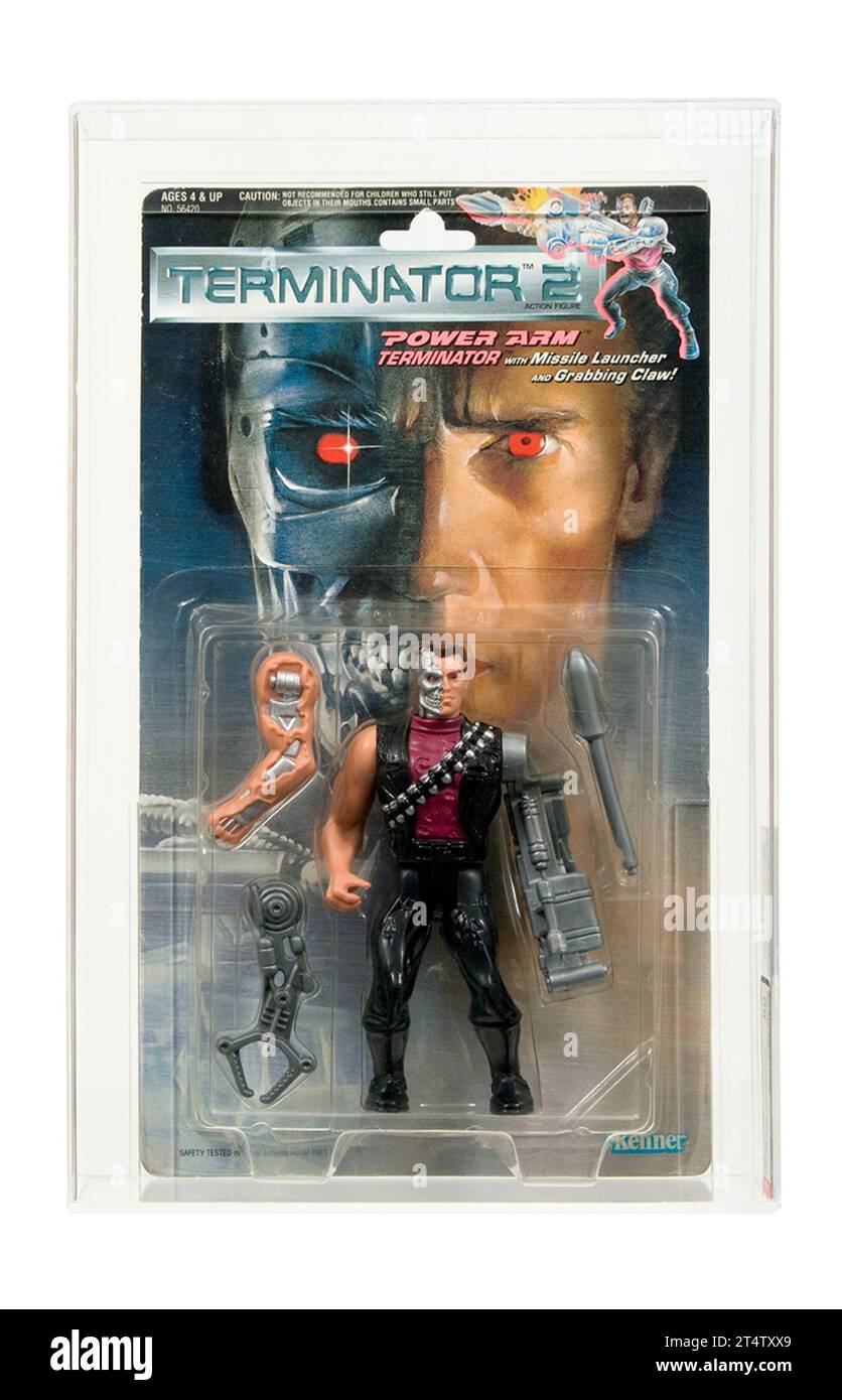 1991 Kenner Terminator 2 Series 1 Power Arm Terminator Carded Action Figure AFA 80-Y Near Mint Condition Stock Photo