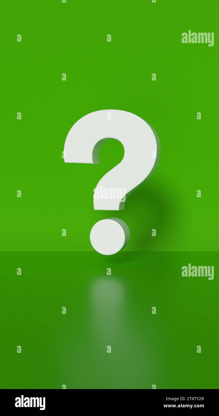 Question mark on green background, concept of what to do about climate change. 3d rendering. Vertical size. Stock Photo