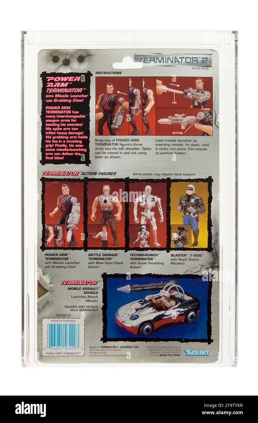 1991 Kenner Terminator 2 Series 1 Power Arm Terminator Carded Action Figure AFA 80-Y Near Mint Condition Stock Photo
