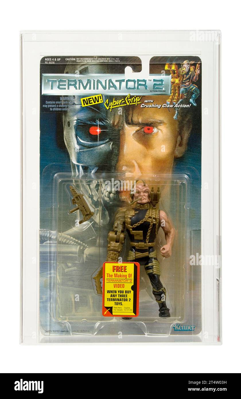 1992 Kenner Terminator 2 Series 3 Cyber-Grip Carded Action Figure AFA 85-Y Near Mint+ Condition Stock Photo