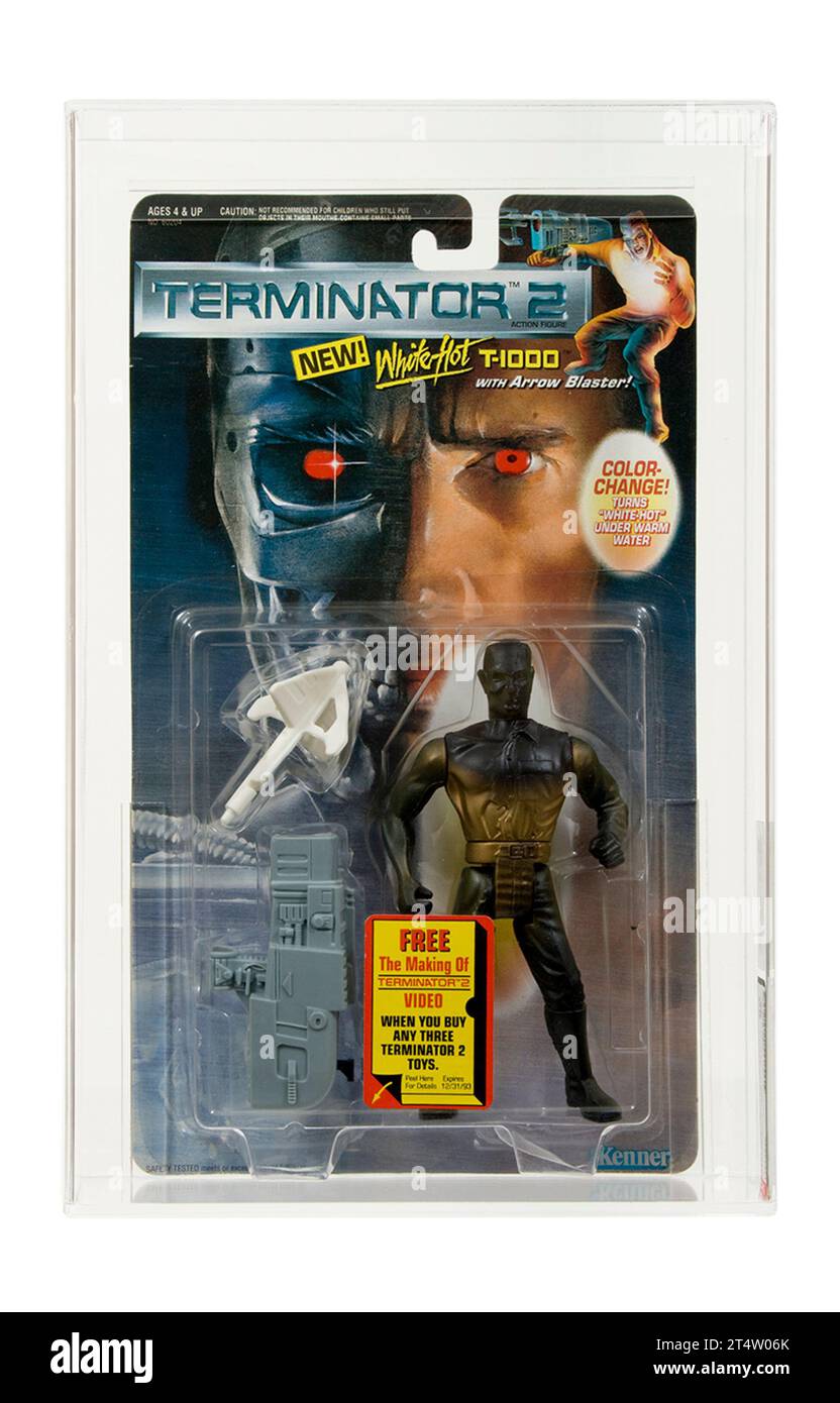 1991 Kenner Terminator 2 Series 2 White-Hot T-1000 Carded Action Figure AFA 80 Near Mint Condition Stock Photo