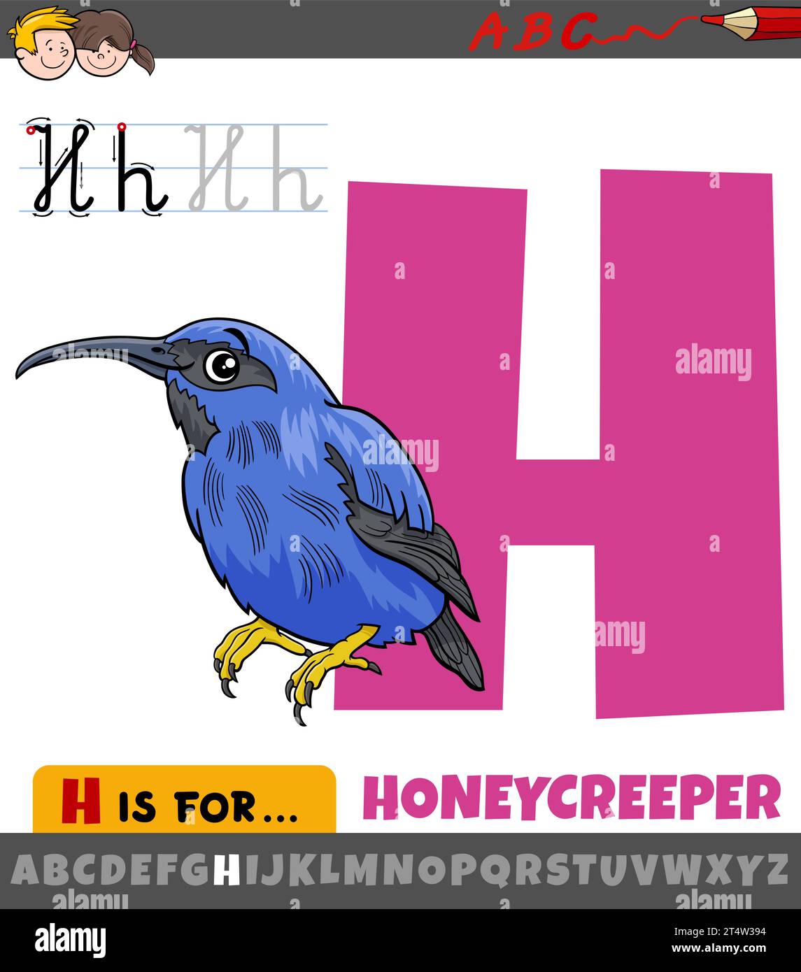 Educational cartoon illustration of letter H from alphabet with ...