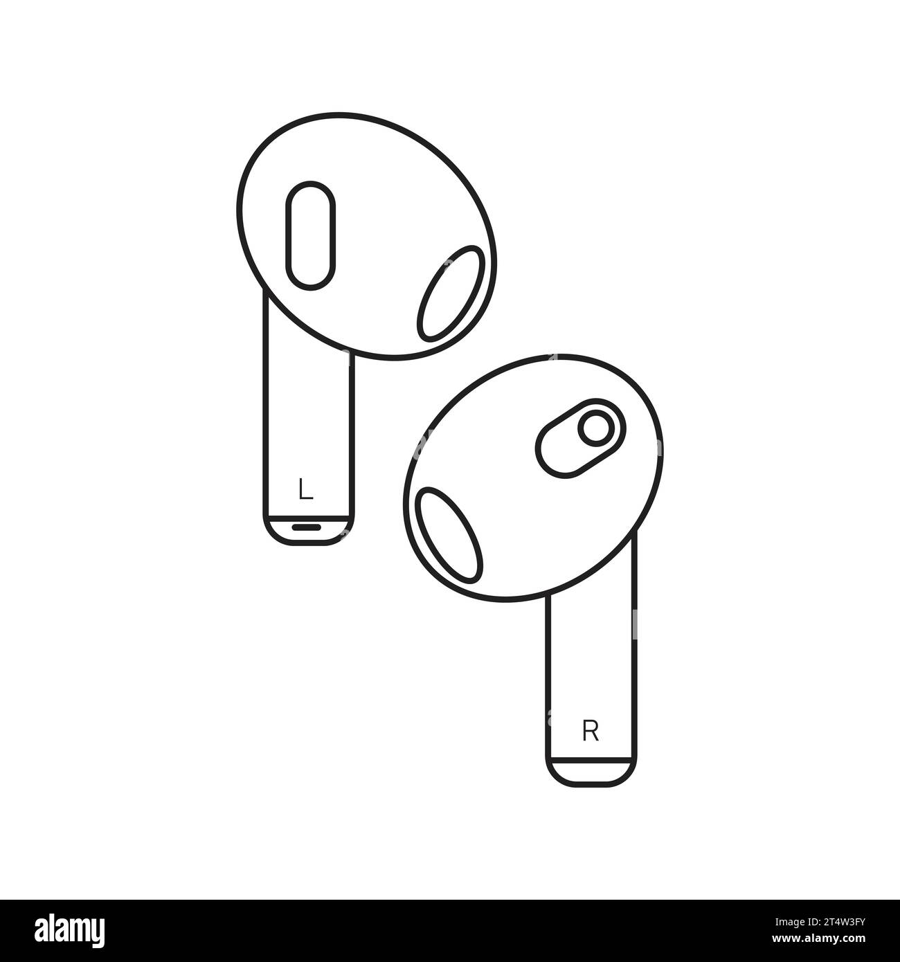 Wireless earbud headphones pair vector symbol, Airpod outline icon set