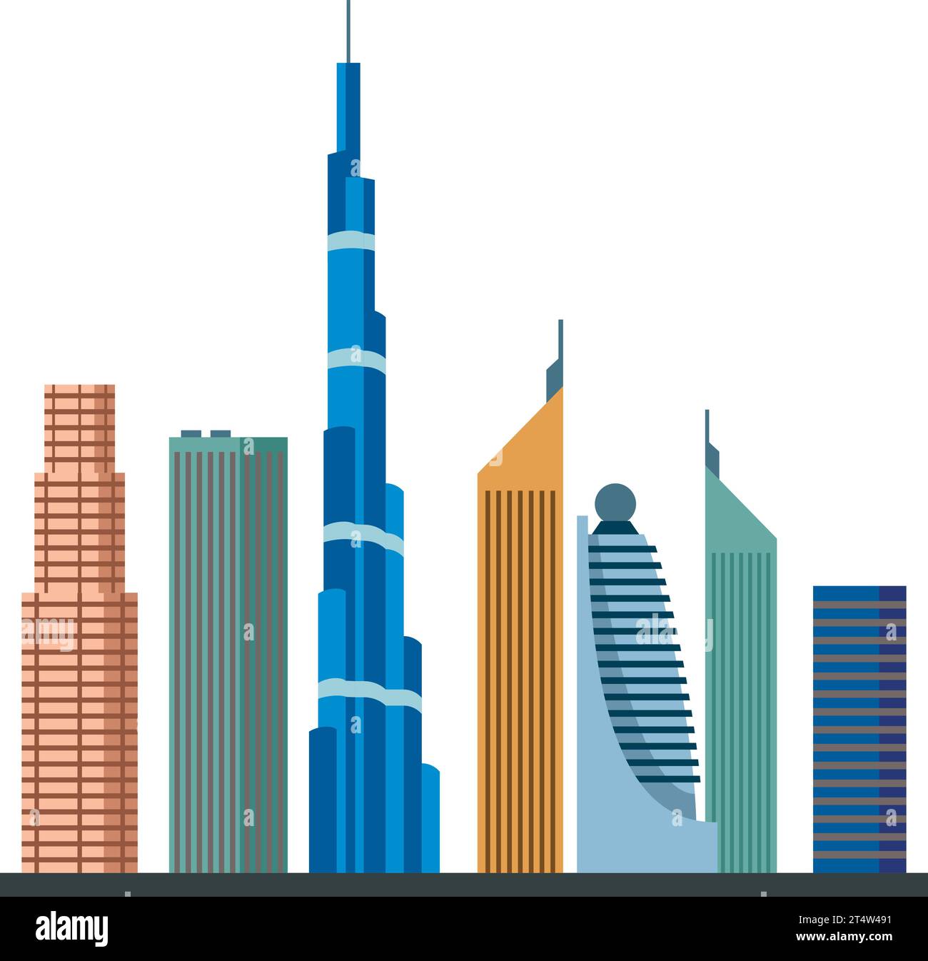 Colorful city skyline of DUBAI, UNITED ARAB EMIRATES Stock Vector