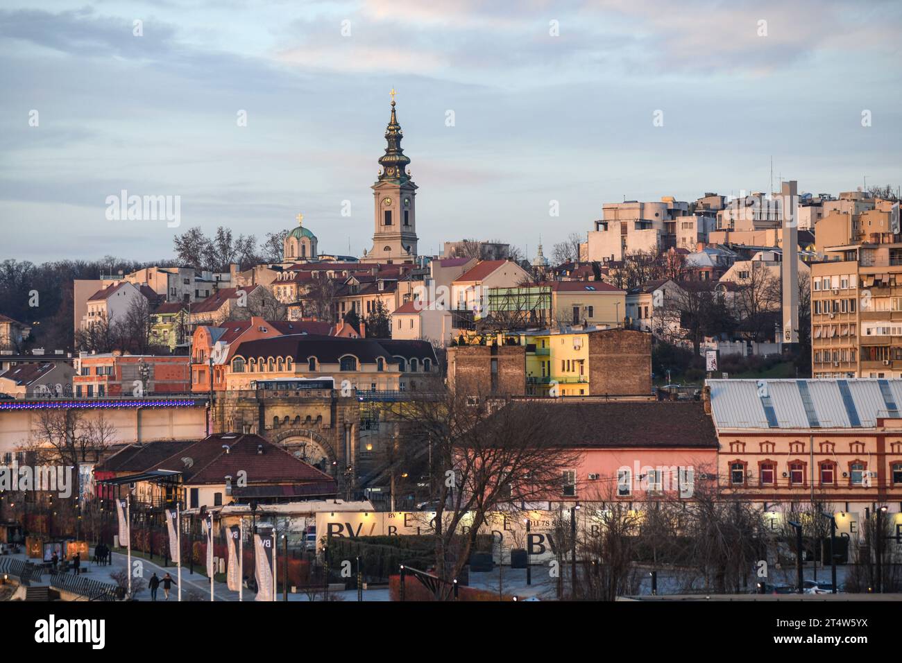 Belgrade: Old town skyline at sunset. Serbia Stock Photo