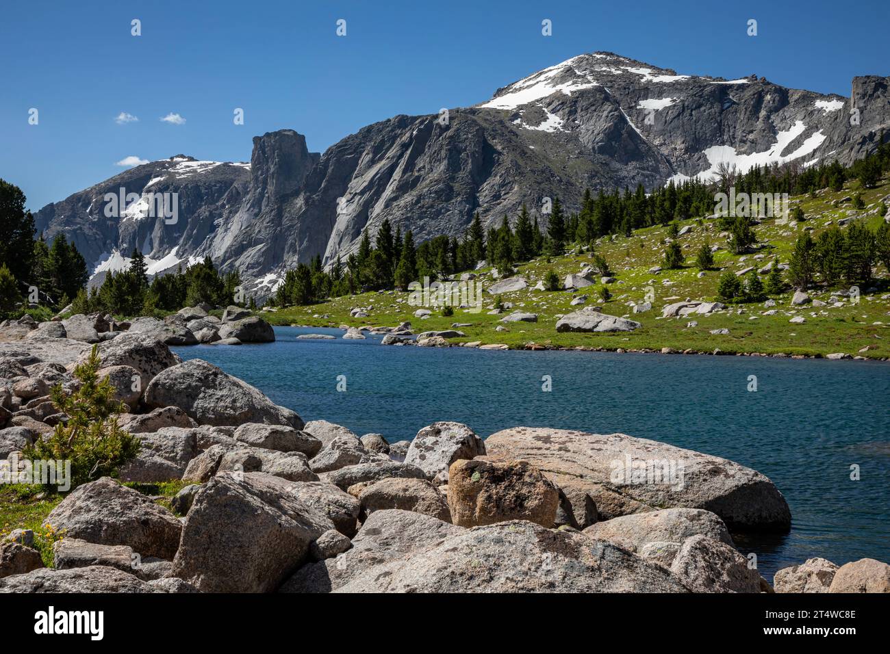 WY05570-00...WYOMING - The Monolith and Dogtooth Mountain from Upper Bear Lake in the Popo Agie Wilderness area. Stock Photo