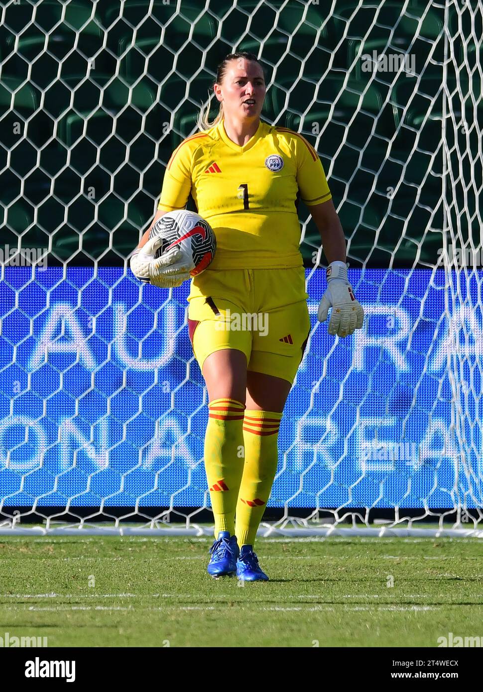 Perth, Australia. 01st Nov, 2023. Olivia Alexandra Davies McDaniel of the Philippines women's football team seen during the 2024 AFC Women's Olympic Qualifying Tournament Round 2 Group A match between Philippines and Islamic republic of Iran at Perth Rectangular Stadium. Final score; Philippines 1:0 Islamic Republic of Iran. Credit: SOPA Images Limited/Alamy Live News Stock Photo