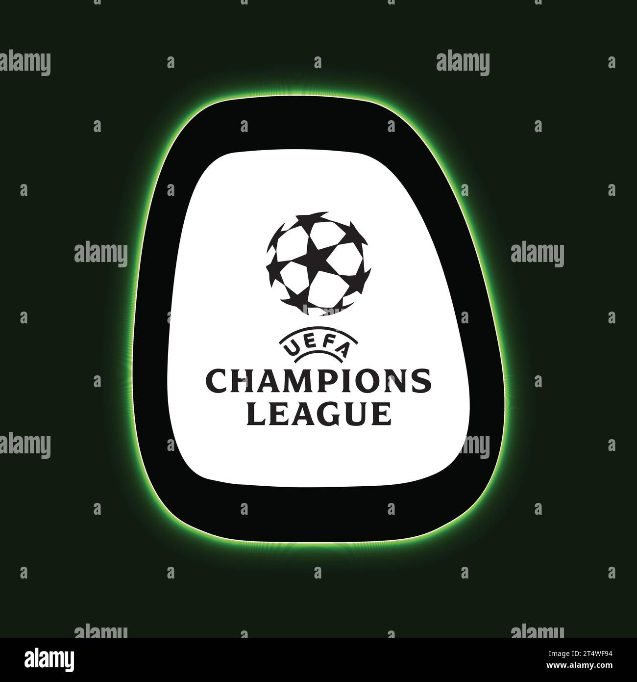 UEFA Champions League Logo Neon Light Board View Green Background, European professional football league system, Vector Illustration Abstract image Stock Vector