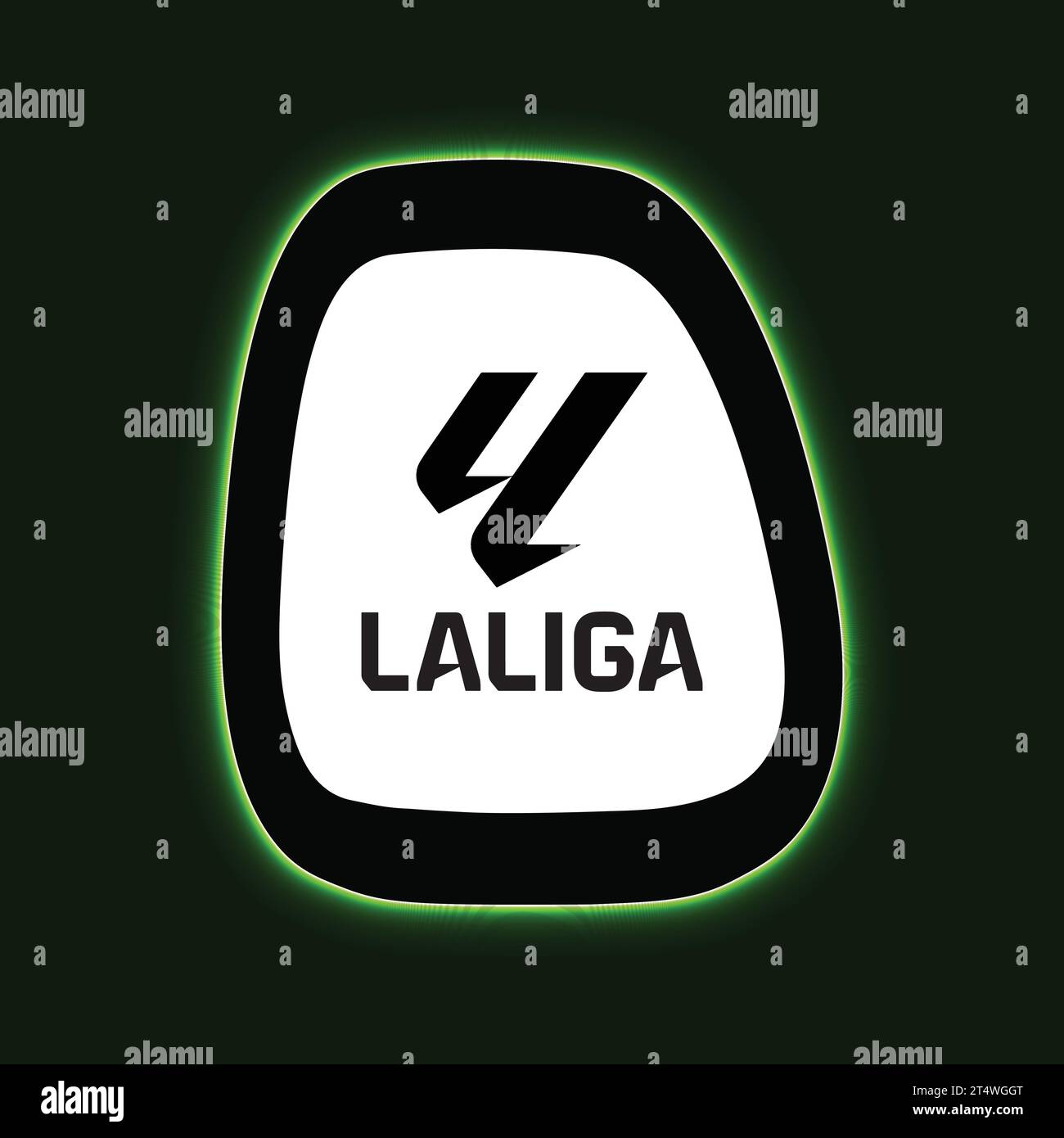 LaLiga New Logo Neon Light Board View Green Background Spanish professional football league system, Vector Illustration Abstract image Stock Vector