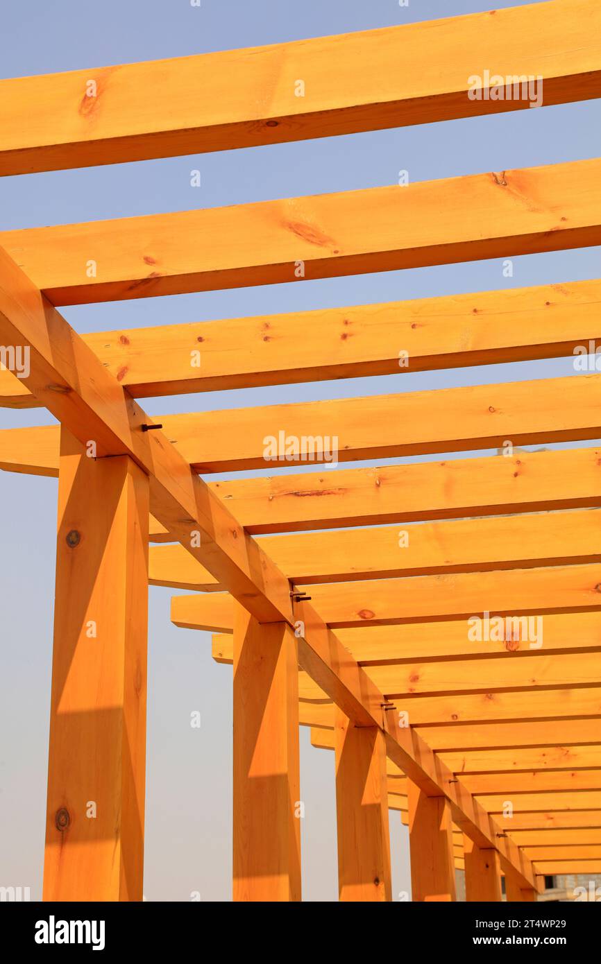 Yellow wooden railing Stock Photo - Alamy