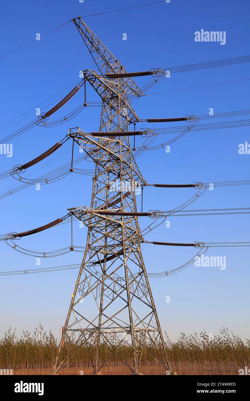 high voltage electric power steel tower, closeup of photo Stock Photo ...